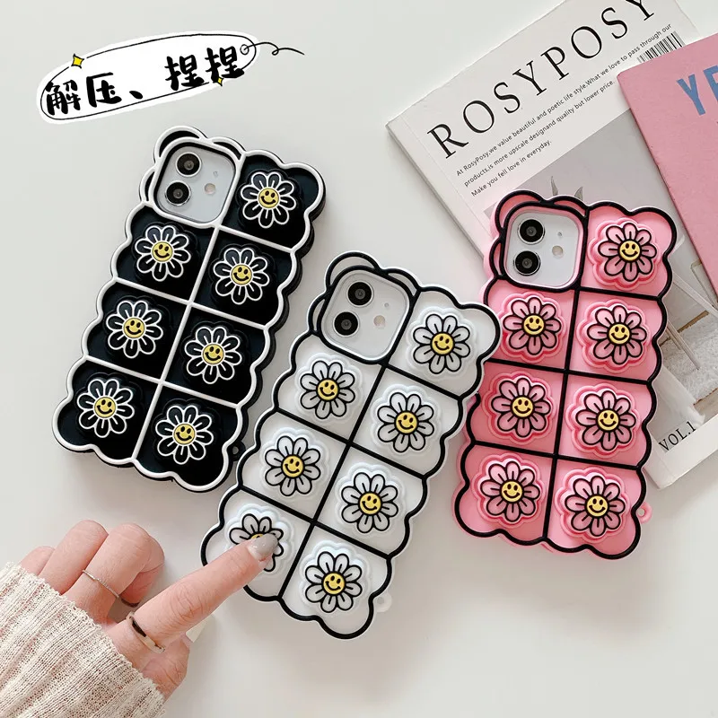 

Decompress Daisy Silicone Phone Case for 11 12 Pro Max X XS XR XSMAX 7 8 Plus Sunflower Mobile Phone Protective Case