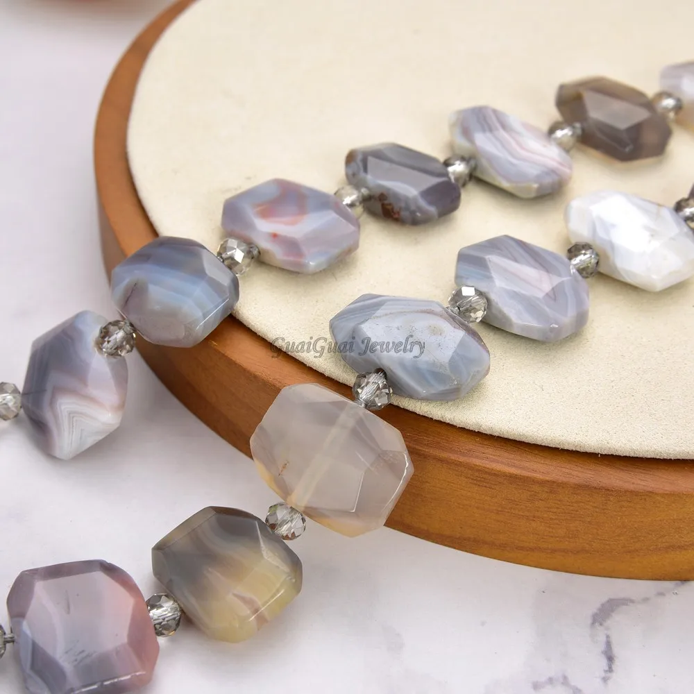 

GG Jewelry 19" Faceted Botswana Agates Rectangle Nugget Necklace