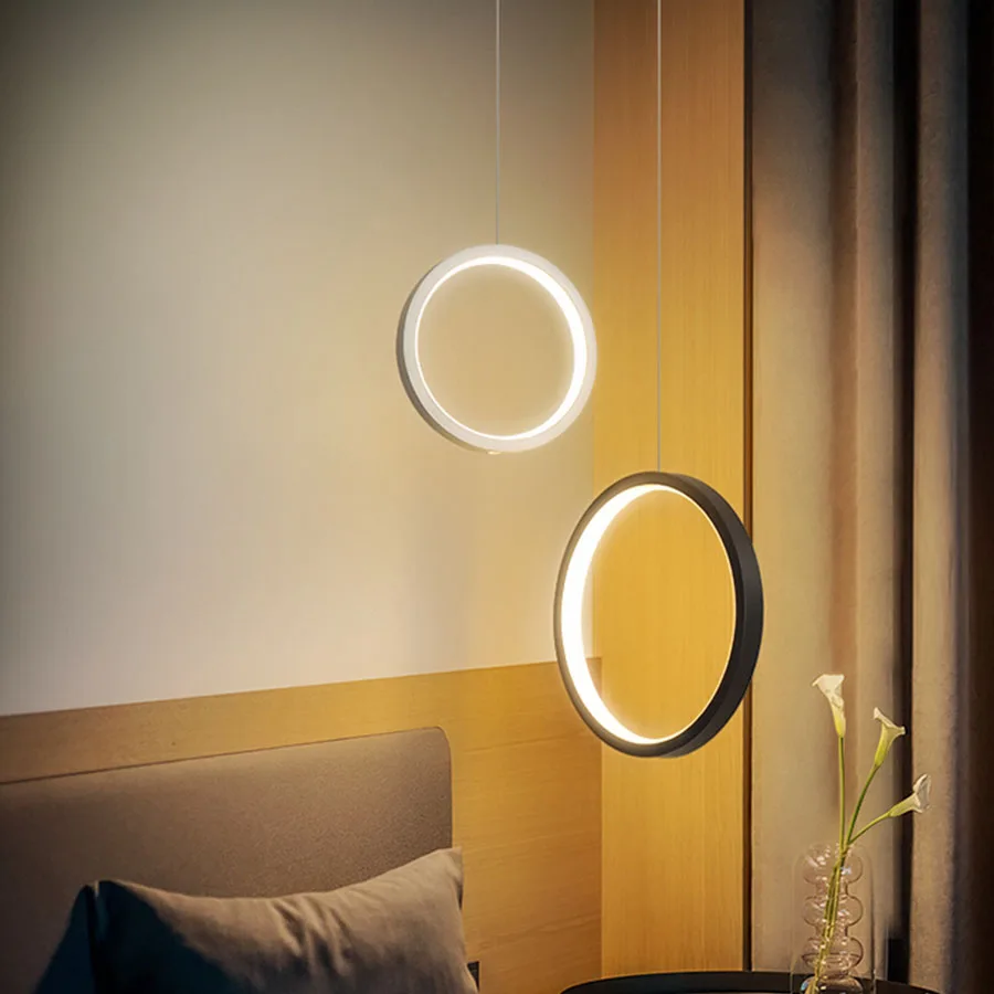 Современные минималистические подвесные светильники в форме кольца для гостиной, кухни, ресторана, холла и выставочных залов из алюминия.
