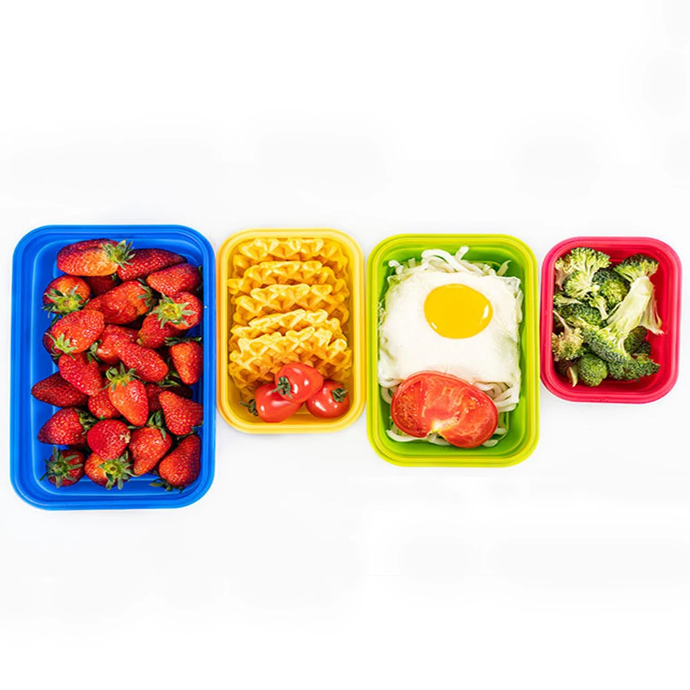 

Portable Silicone Folding Bento Lunch Box Collapsible Solid Rectangle Lunchbox Dinnerware Meal Food Container Kitchen Storage