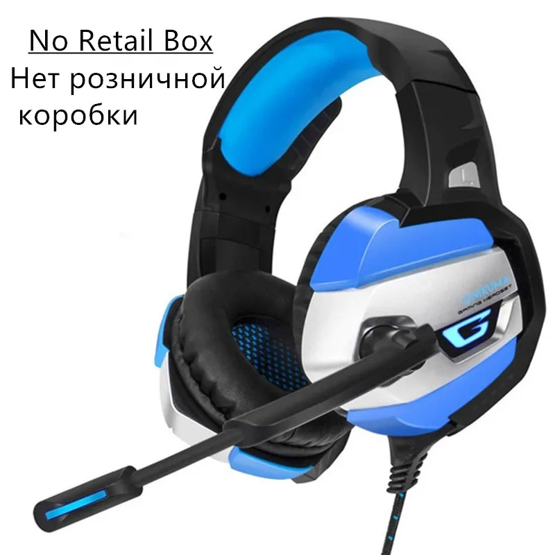 Игровая гарнитура ONIKUMA K5 PS4 розовый объемный звук бас наушники для ПК с микрофоном светодиодный свет для Xbox One/телефона/ноутбука планшета геймера - Цвет: Blue no Retail Box