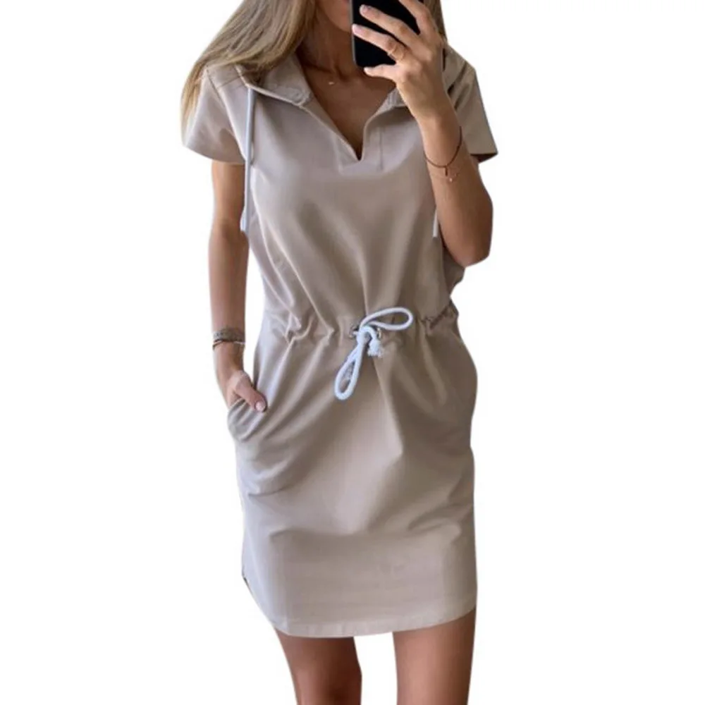 Модель 2020 года женское повседневное свободное платье свитшот со шнуровкой