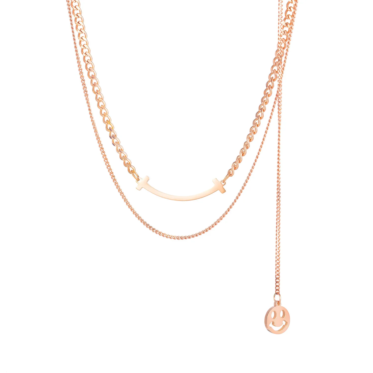 

Fashion Smiley Pendant Layered Chain Necklaces For Women Kpop Stainless Steel Rose Gold Choker Neck Jewelry Accessories Necklace