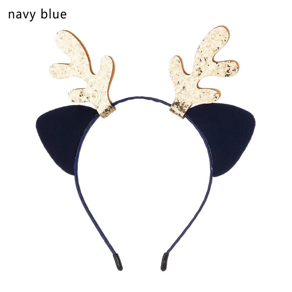 navy blue Модный Блестящий Рождественский обруч на голову с рогами кошачьими ушками Рождественский мультяшный обруч для волос Рождественский Косплей головные уборы вечерние аксессуары для волос - Цвет: navy blue
