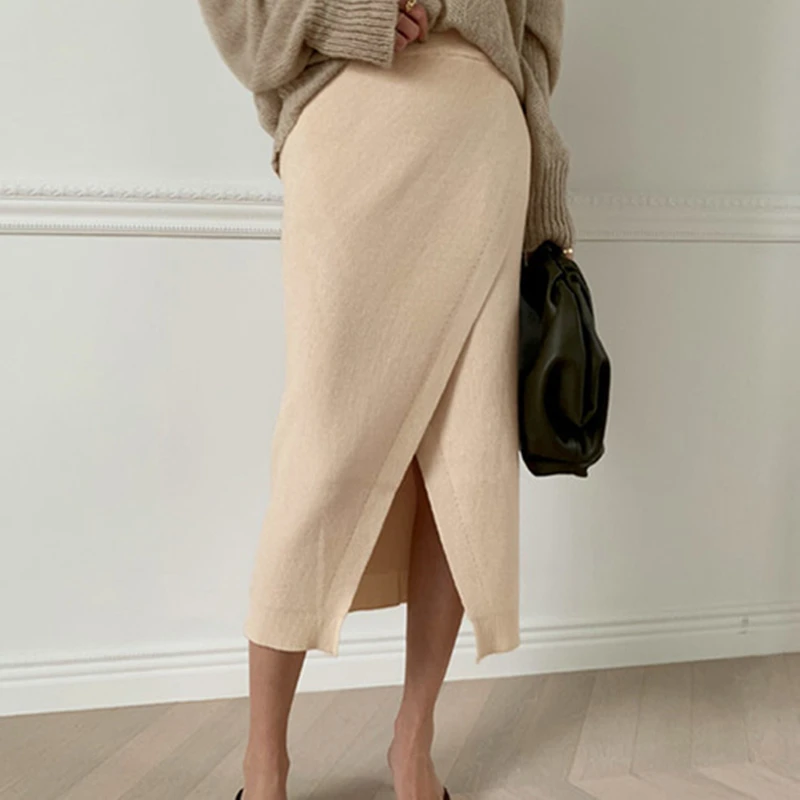 Корейская мода женские вязаные юбки сексапильная высокая талия зимняя Офисная