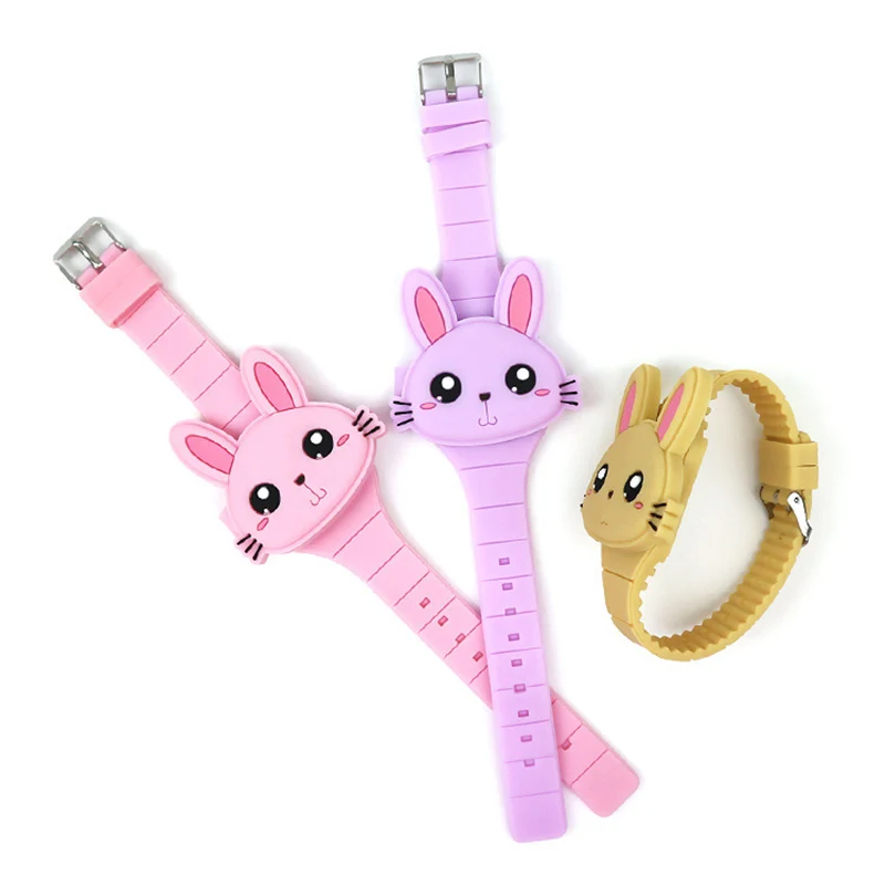 Lovely Rabbit Cartoon Children Watches Flip Cover Rubber Electronic Kids Watch for Boy Student Girls Clock Reloj Infantil Saati | Наручные