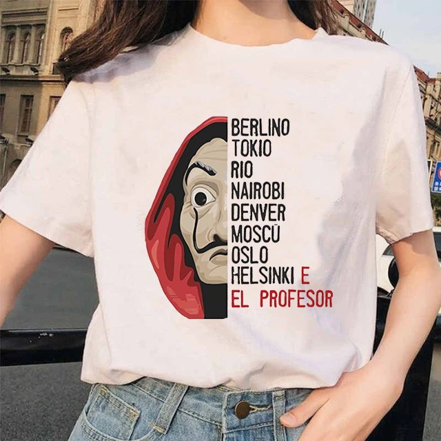 2020 Summer New Arrival Women Print Lacasa De Papel Short Sleeve Kawaii Harajuku Ulzzang Girl Tshirts Female Casual Shirt Top | Женская