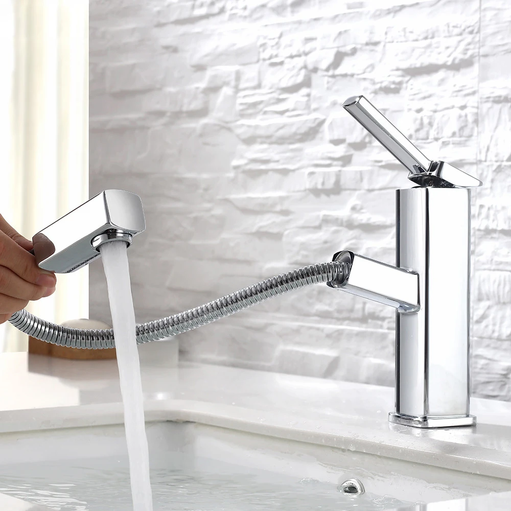 Bathroom Sink Faucet pull out bathroom faucet White painted wash hair basin deck mounted Hot Cold Mixer Tap Crane S79-43 | Обустройство