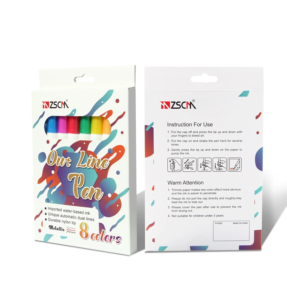 8 цветов супер сквигклюз контур металлический маркер Золотая двойная линия