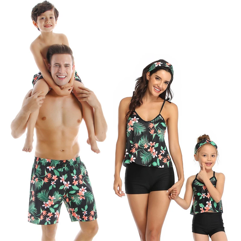 

2020 Family Matching Swimwear Women Swimsuit Mother Daughter Kid Son Girl Bikinis Bathing Swim Suit Mayo Tankini Maillot De Bain