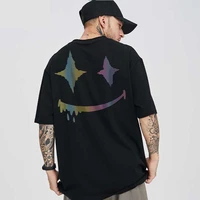 ovesize t shirts reflective rainbow print tops tees smile super joker hip hop streetwear homme clothes cotton casual half sleeve