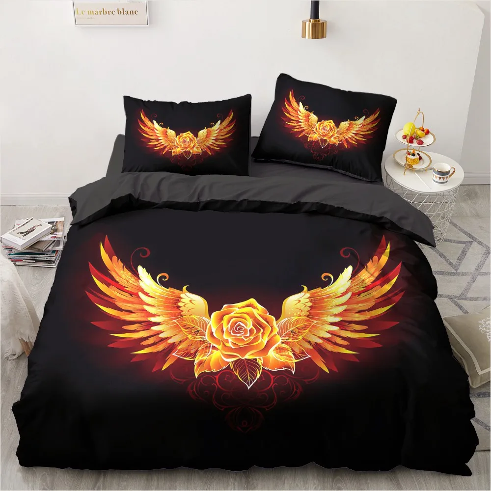 

Wing Comforther Covers 3D Custom Design Black Quilt Cover Sets Pillow Sham King Queen Super King Twin Size Luxury Bedclothes