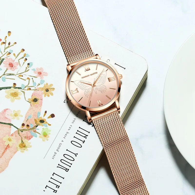 Элегантные женские часы с механизмом в японском стиле из нержавеющей стали