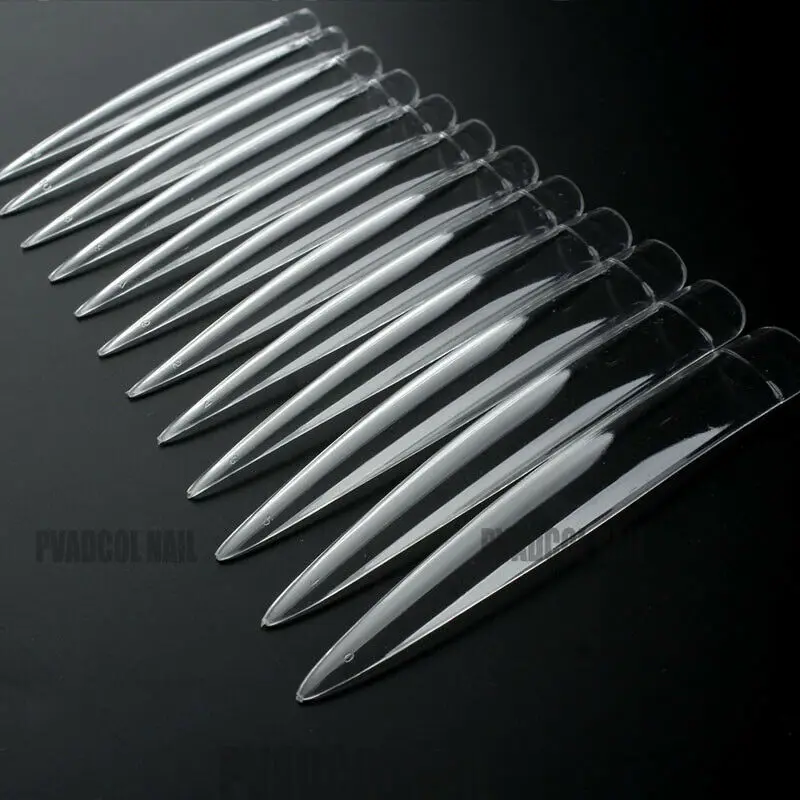 12pcs Clear Прозрачные удлиненные острые ногти-стилеты, накладные кончики для ногтей, накладные остроконечные ногти, острый гель, акриловый набор из 12 - Цвет: 12pcs Clear
