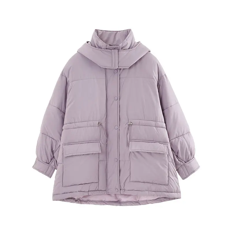 

Parkas women purple hooded loose winter coats chic sweet daily outwear warm popular streetwear all-match korean style fashion