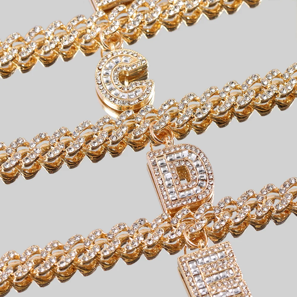 Hip Hop Initial Letters Pendants Cuban Link Chain Letter Anklet For Women Iced Out Baguette A-Z Initials Chunky Anklets Jewelry | Украшения