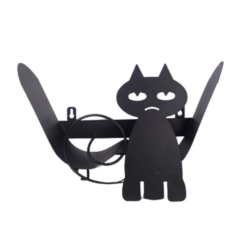 

Black Cat Toilet Paper Holder Vertical Bathroom Iron Storage Standing Crafts Ornaments Kitchen Paper Roll Holder Decor