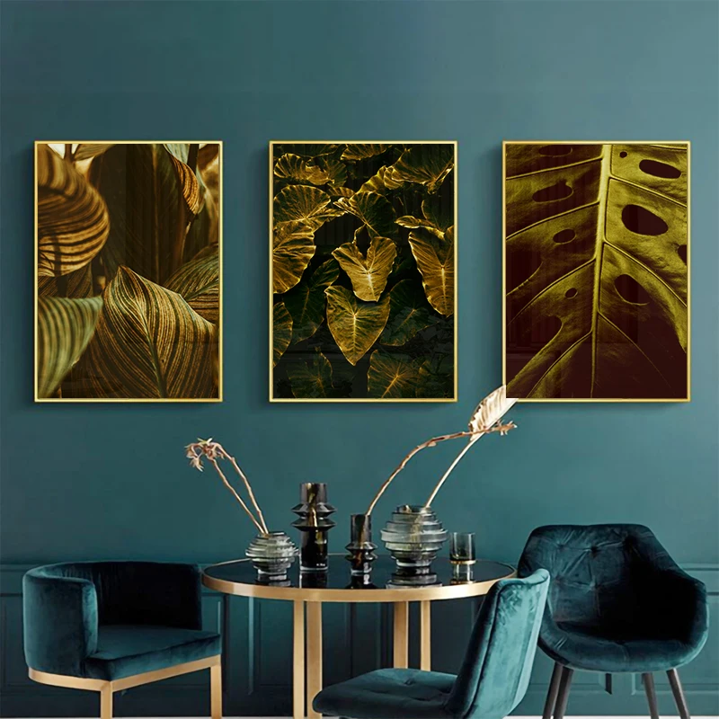 

Golden Leaves Canvas Painting Botanical Nordic Wall Art Poster Print Scandinavian Decoration Picture for Living Room Home Decor