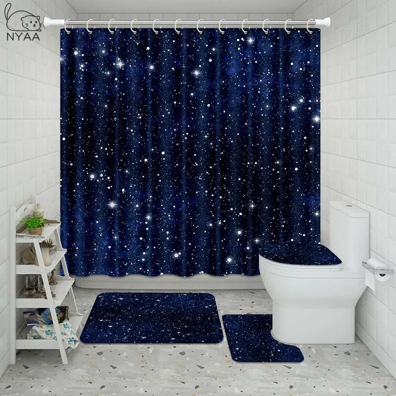 Vixm Galaxy Night Starry Bathroom Waterproof Shower Curtain Set Pedestal Rug Lid Carpet Toilet Cover Bath Mat | Дом и сад
