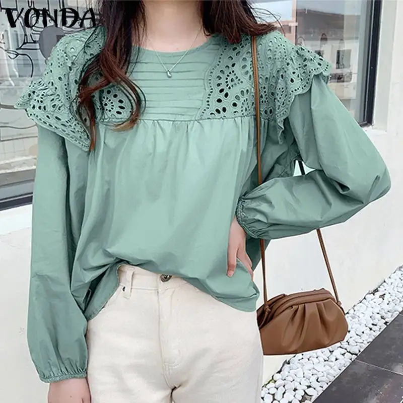 

Office Ladies Shirts Women Casual Blouse VONDA 2021 Vintage Party Tops Female Summer Bohemian Tops Blusa Plus Size 5XL