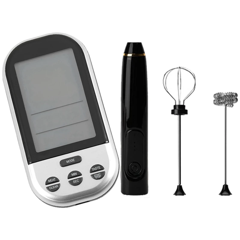 

Термометр для барбекю, цифровой термометр для гриля с перезаряжаемым электрическим вспенивателем молока с 2 венчиками