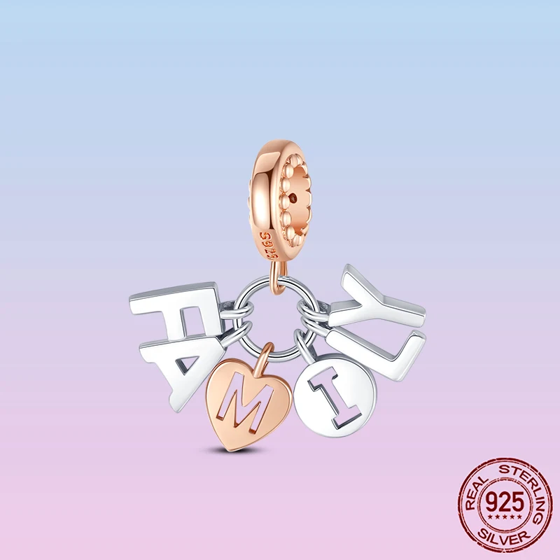 

Hot Sale Family Charms 925 Sterling Silver Family Letter Pendant Beads fit Original pandora Bracelet Necklace Silver 925 Jewelry