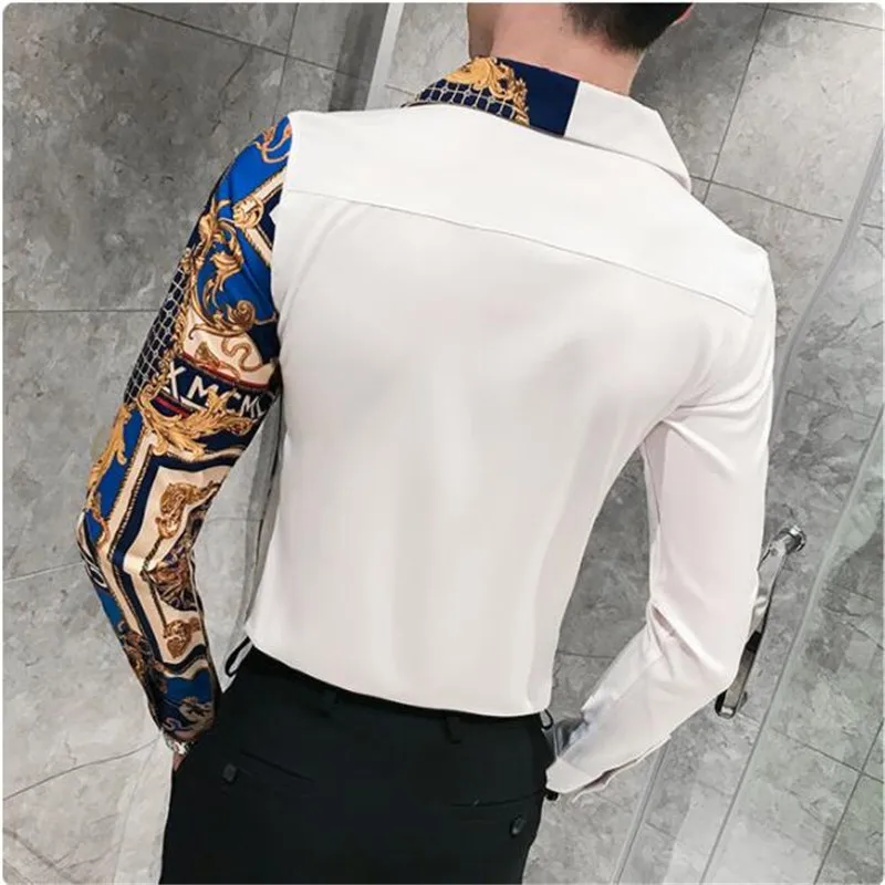 Высокое качество мужская рубашка с цветочным принтом белая черная для ночного