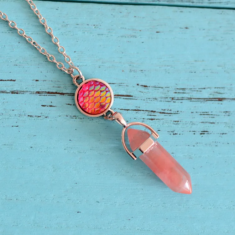 

Fashion Fish Scale Natural Stone Hexagonal Pillar Necklace