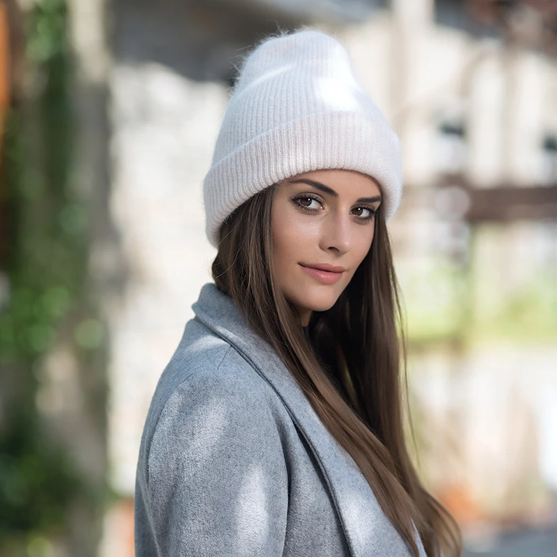 Зимние женские вязанные шапки из кроличьего пуха|Женские Skullies и шапочки| |