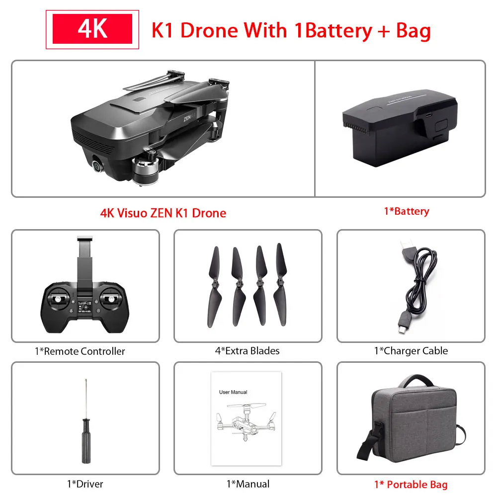 K1 1B Portable Bag Visuo ZEN K1 gps Радиоуправляемый Дрон с 4K HD двойной камерой управление жестами 5G Wifi FPV Бесщеточный двигатель полёт 28 минут Дрон VS F11 B4W SG906 - Color: K1 1B Portable Bag