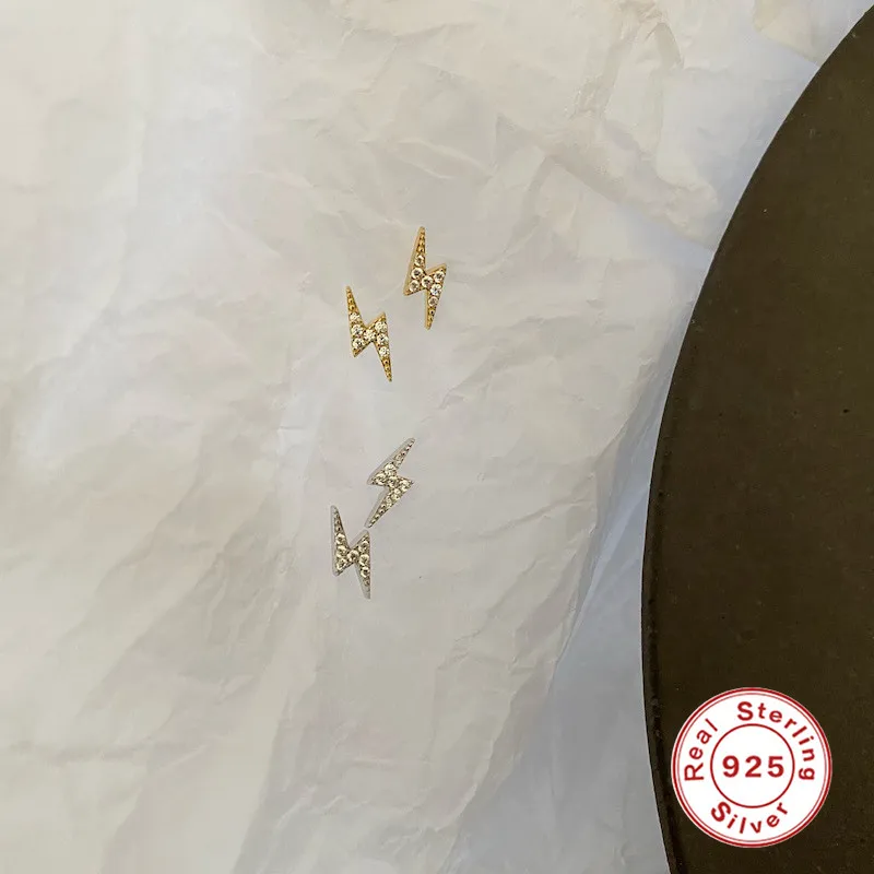 

VINY Silver 925 Jewelry Earrings For Women 2021 Trend Pendientes Mujer Gift Mini Lightning Stud Earrings Gold/Silver Jewelry