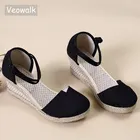 Женские босоножки ручной работы Veowalk, льняные Эспадрильи на платформе 6 см, богемная Повседневная летняя обувь