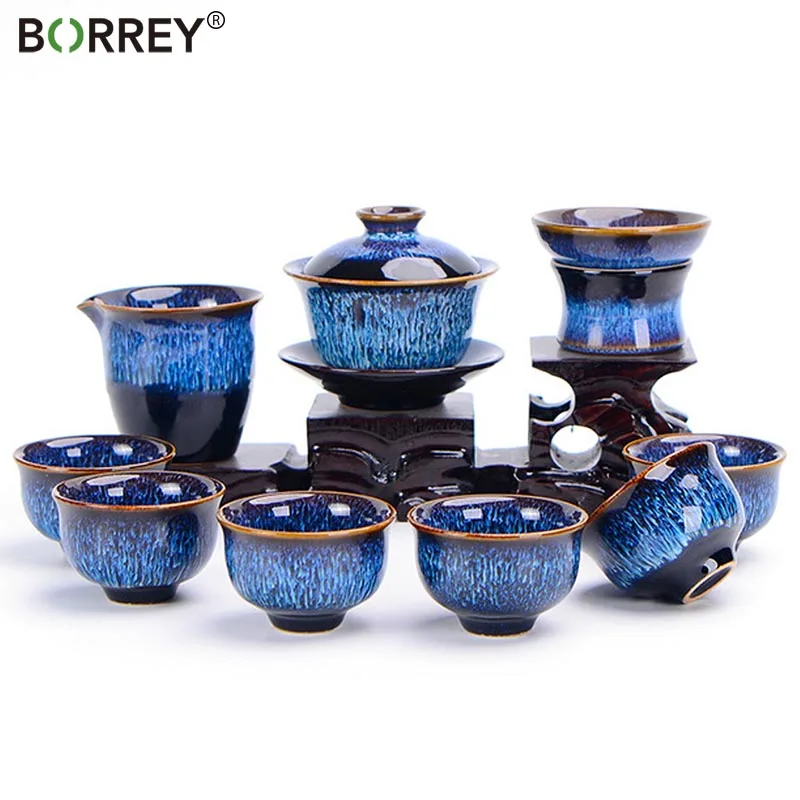 BORREY Chinese Kung Fu Tea Set Ceramic Portable Teacup Porcelain Service Gaiwan Tea Cups Mug of Tea Ceremony Teapot Gift Box