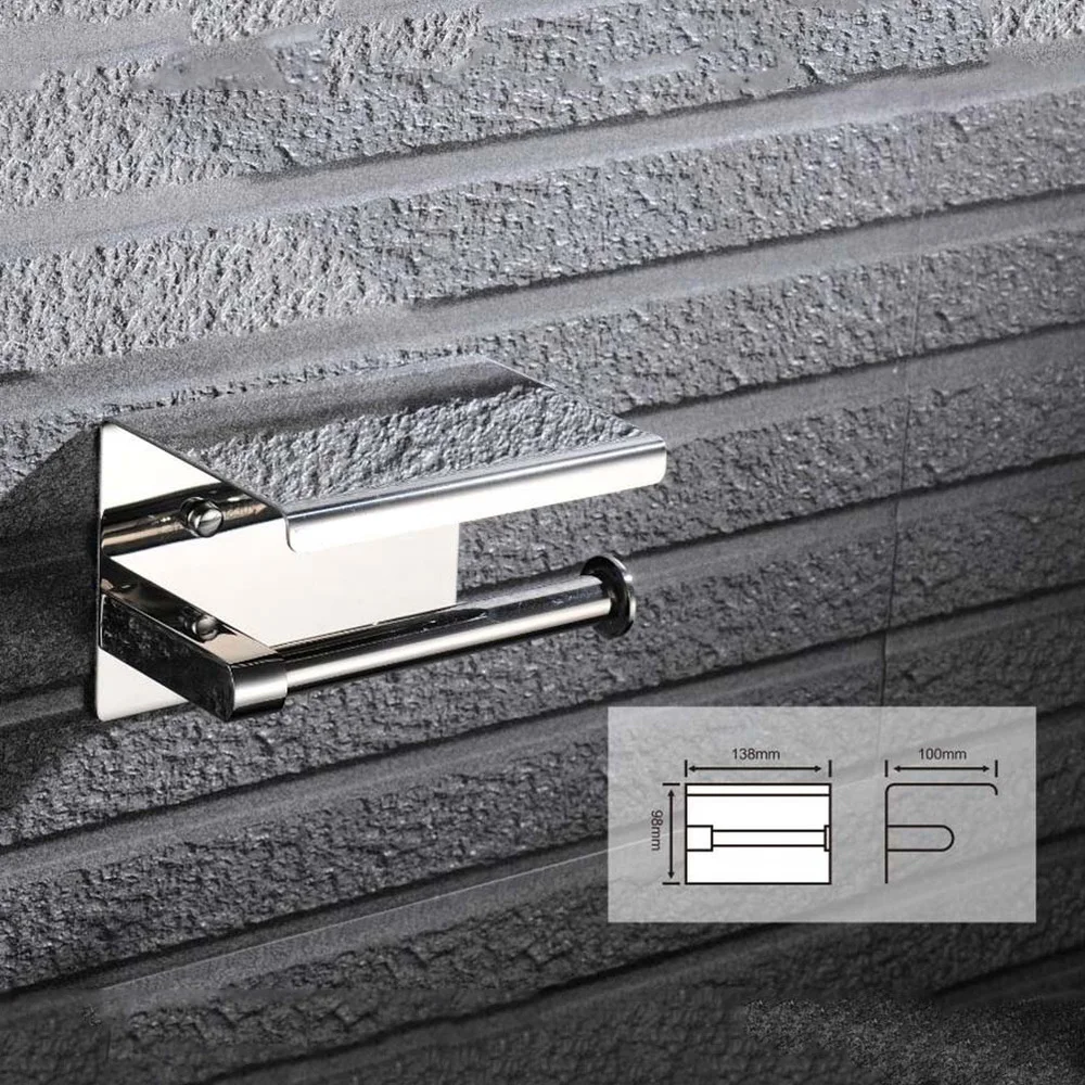 

304 Stainless Steel Wall Mount Bathroom Tissue Holder With Shelf Rack