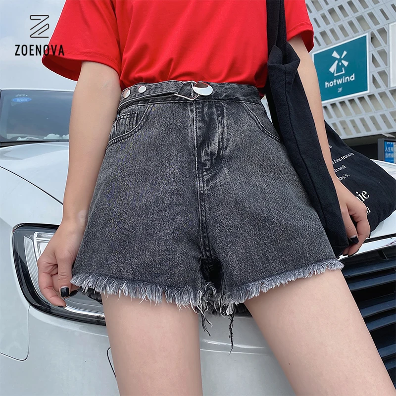 Short en Denim à taille ajustable et bord déchiré pour femme, tissu doux, Sexy, couleur unie, décontracté, tendance, Ins, tout-assorti, été