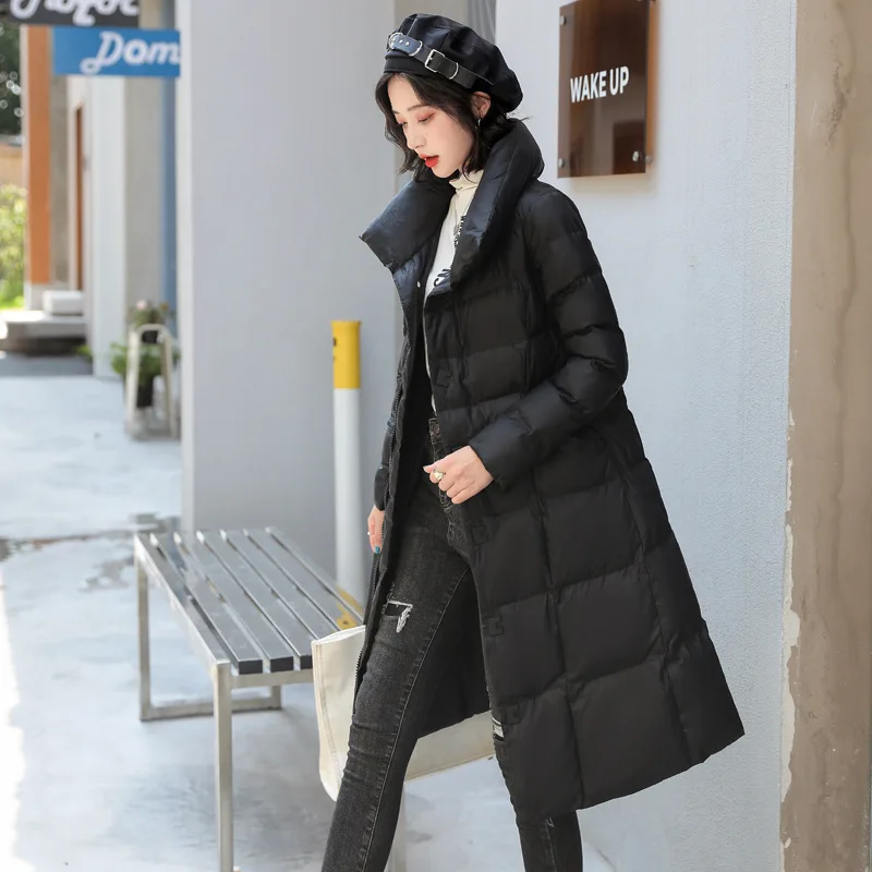 

Retro Women Parkas Winter Stand Collar Loose Casual Medium Long Down Cotton Jacket Thick Warm Fashion Glossy Quilted Coat S240
