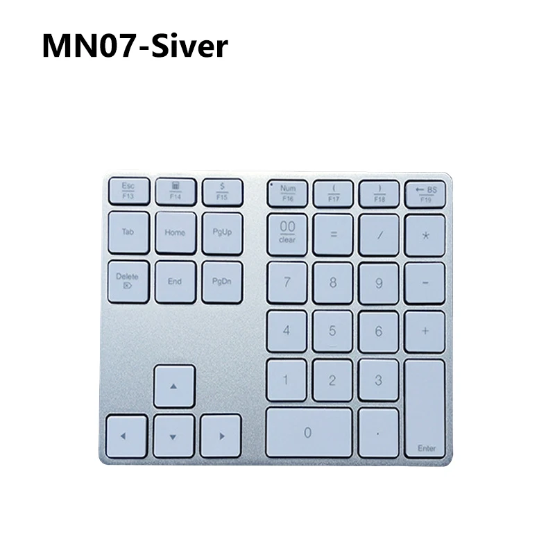 MN07 Silver AVATTO алюминиевый сплав 35 клавиш Bluetooth беспроводная цифровая клавиатура, цифровая клавиатура для Windows, IOS, Mac OS, Android, планшет, ноутбук PC - Цвет: MN07 Silver
