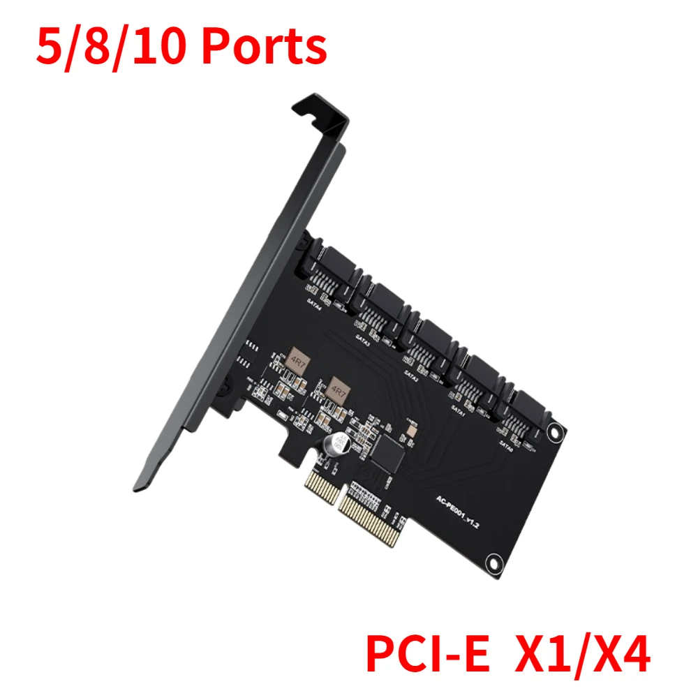 

SATA PCIE 1X Adapter 5/8/10 Ports PCIE X 1/4 to SATA 3.0 6 Gbps Interface Rate Riser Expansion Card for Desktop PC Computer