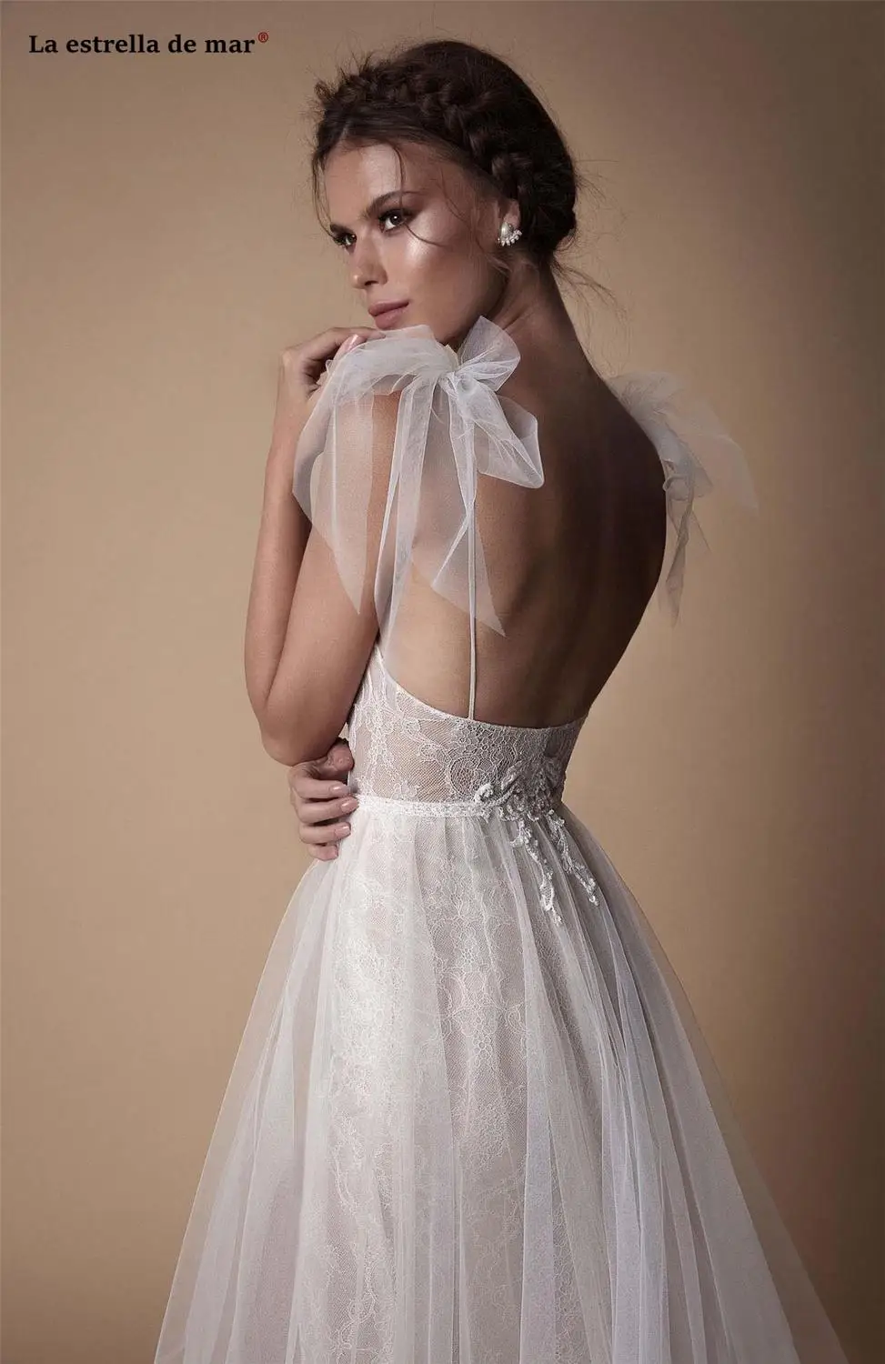 

Robe mariage femme new lace high slit see the backless A Line ivory boho beach wedding dressFloor vestido sirena novia plus