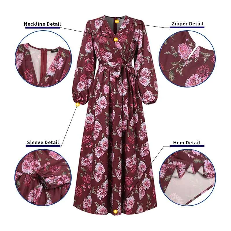 

Summer Sundress Retro Printed Dress Bohemian Women Sexy V Neck Party Long Maxi Dresses 2021 VONDA Casual Vestidos Plus Size