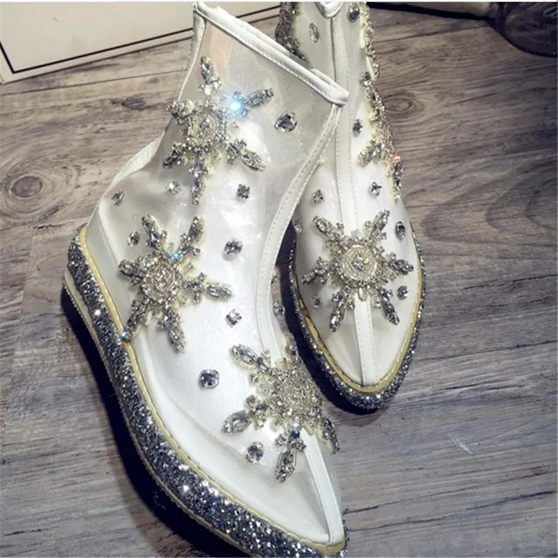 Новинка Сандалии на танкетке с украшением в виде кристаллов Летние прозрачные