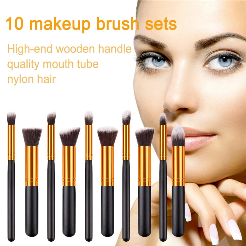 10pcs/Lot Synthetic Kabuki Makeup Brush Set Cosmetics Foundation blending blush makeup tool Powder Eyeshadow Cosmetic | Красота и