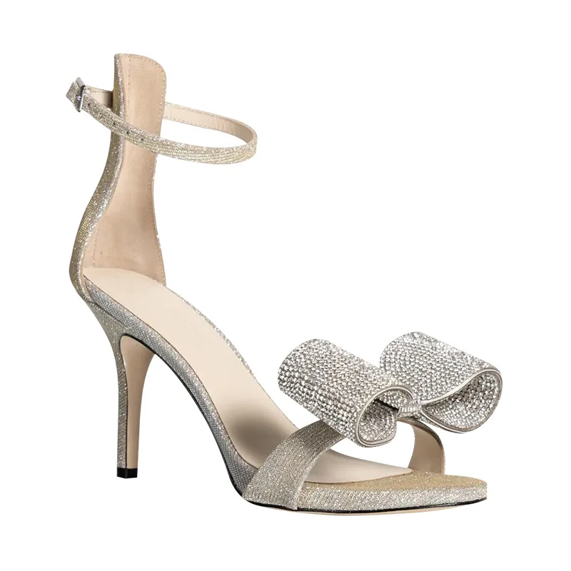 

Women Sandals Crystal Big Yards Sandalias Female Diamond Bow Stiletto Buckle Open Toe Sexy High-Heeled Shoes