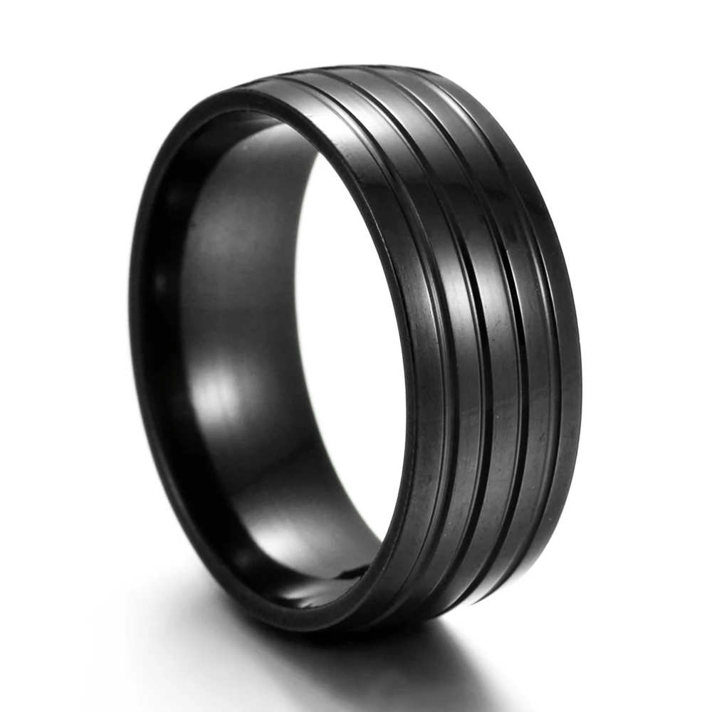 

Simple Punk Classic Stainless Steel Black Rings Rows Style Ring For Men Male Anniversary Wedding Party Gift Hot Sale