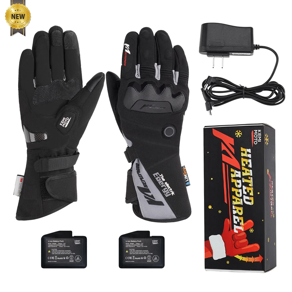 KEMIMOTO Electric Heated Gloves Touch Screen Skiing Motorcycle Gloves Waterproof Rechargeable Heating Thermal  Mittens