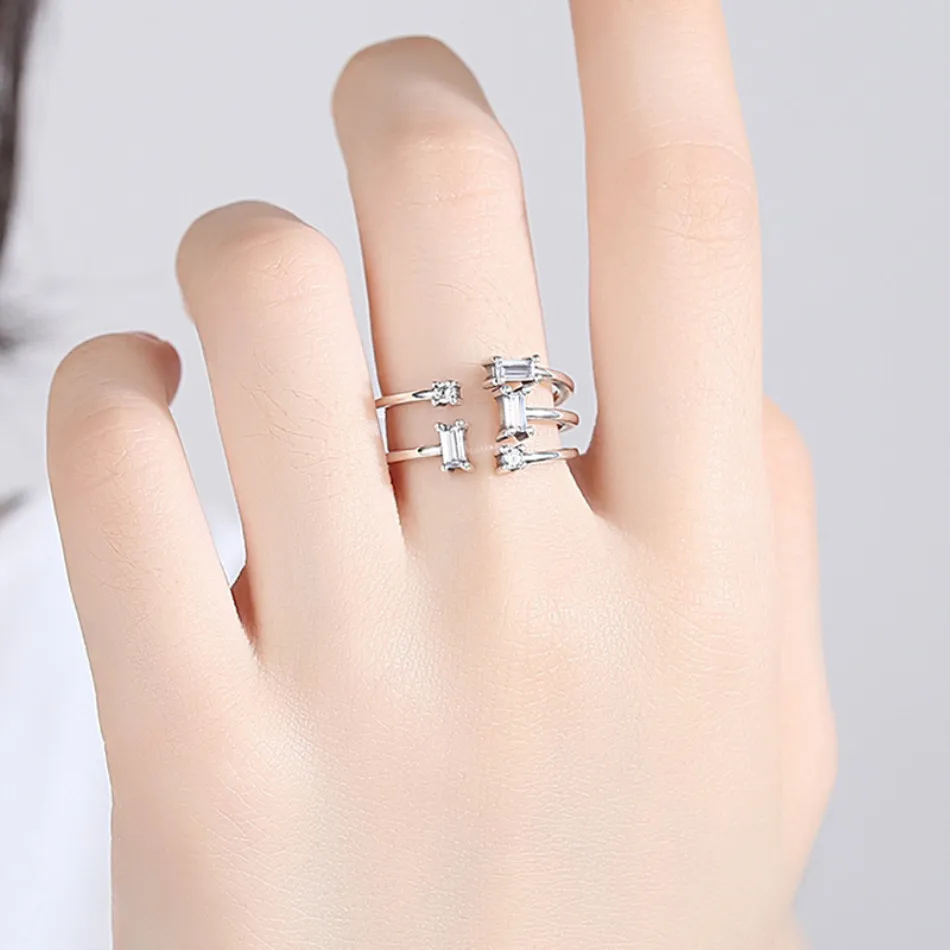 2019 Новый осколки сверкающие кольца CZ Кристалл 925 Серебряное кольцо на палец для