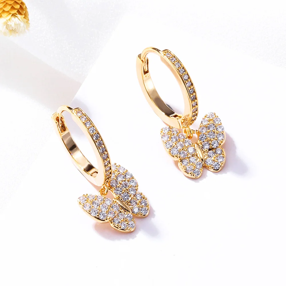 

2020 New Butterfly Charm Earrings Trendy Crystal Cute Insect Hoop Earrings Korean Statement Jewelry For Women Pendientes Gifts