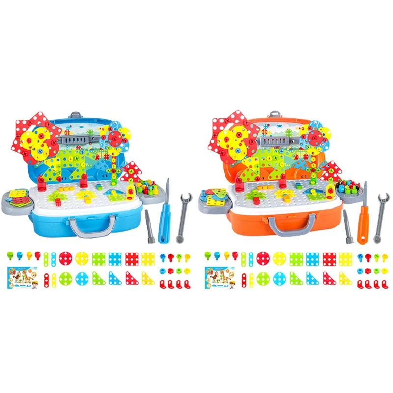 

2 набора мозаичных пазлов с буровыми винтами, игрушки «сделай сам», обучающая головоломка, набор инструментов для моделирования, синий и ора...