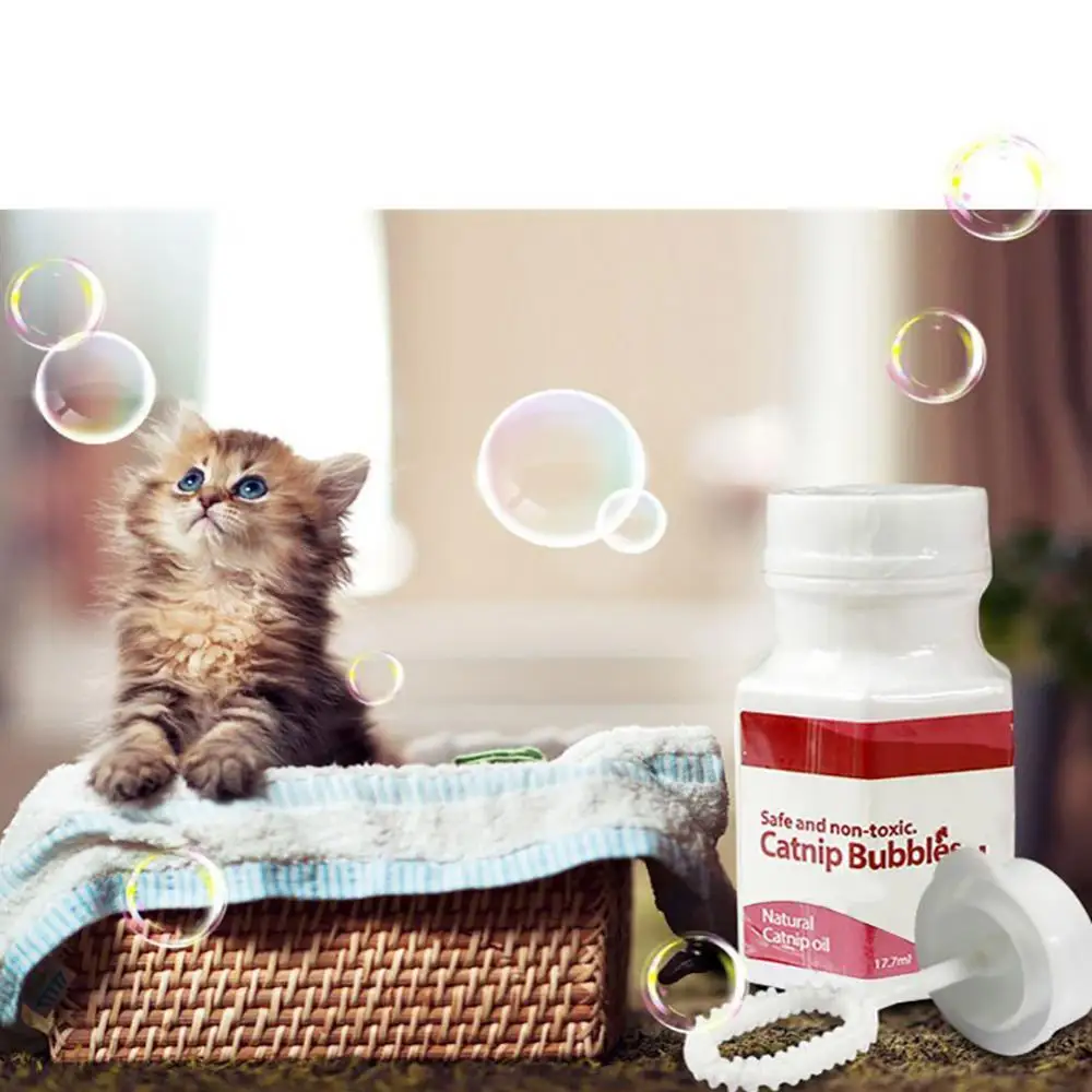 

40% Hot Sales!!! 17.7ml Natural Liquid Catnip Bubbles Oil Blower Cat Kitten Interactive Toys