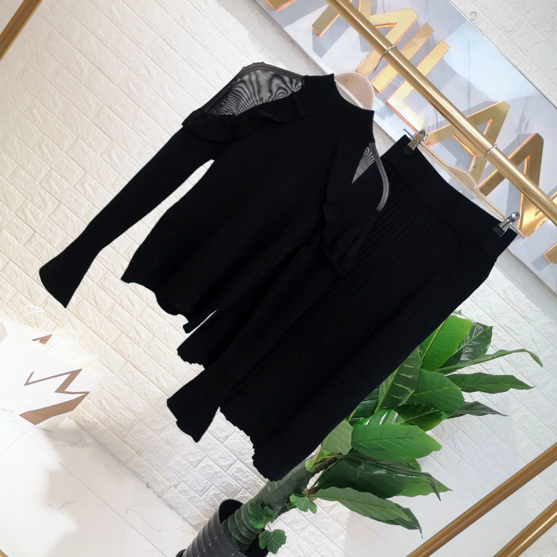 Женский вязаный костюм ALPHALMODA блестящий свитер + юбка комплект из 2 предметов